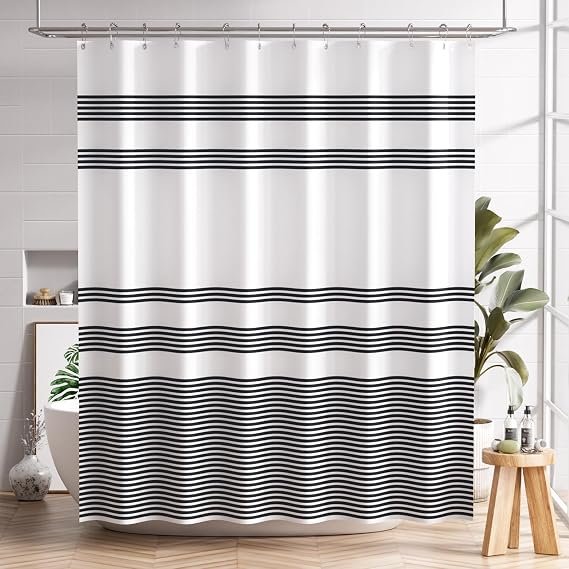 AmazerBath Washable Cloth Black Shower Curtain