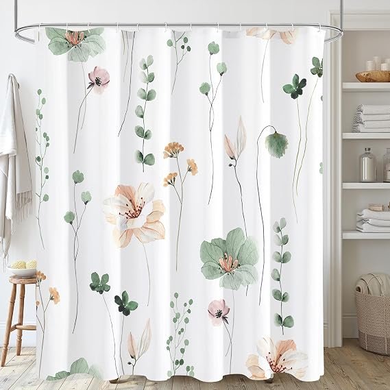 Gibelle Sage Watercolor Floral Fabric Shower Curtain
