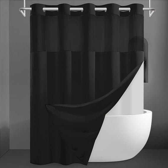 SORTTO Ringless Slub Shower Curtain with Snap-in Liner